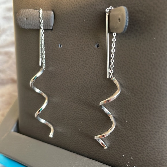 925 Sterling Silver Long Twisty Dangling Earrings | NWOT - Picture 3 of 4